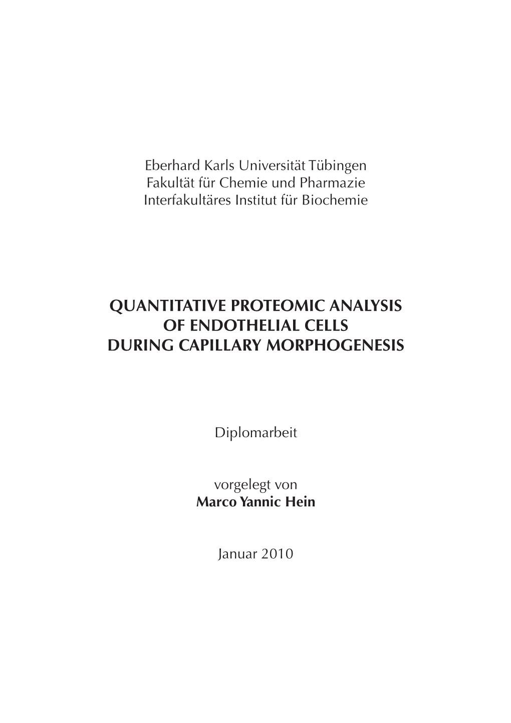 Quantitative Proteomic Analysis of Endothelial Cells During Capillary Morphogenesis