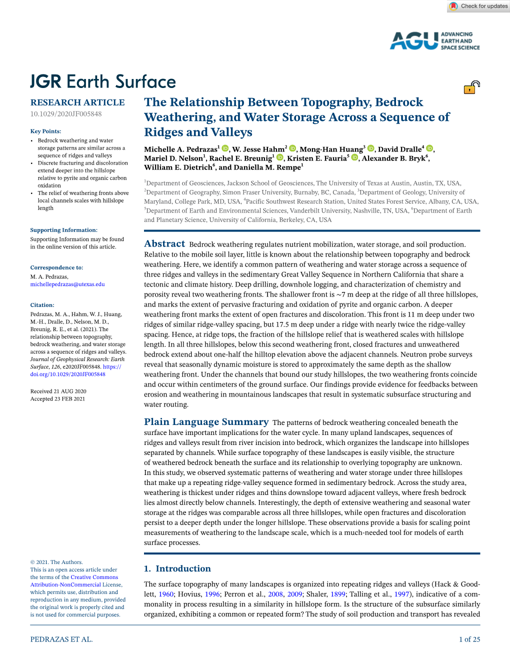 The Relationship Between Topography, Bedrock Weathering