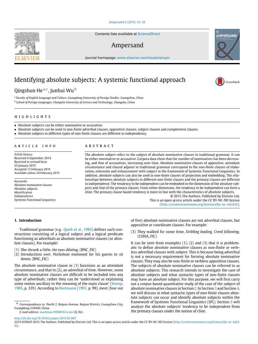 Identifying Absolute Subjects: a Systemic Functional Approach