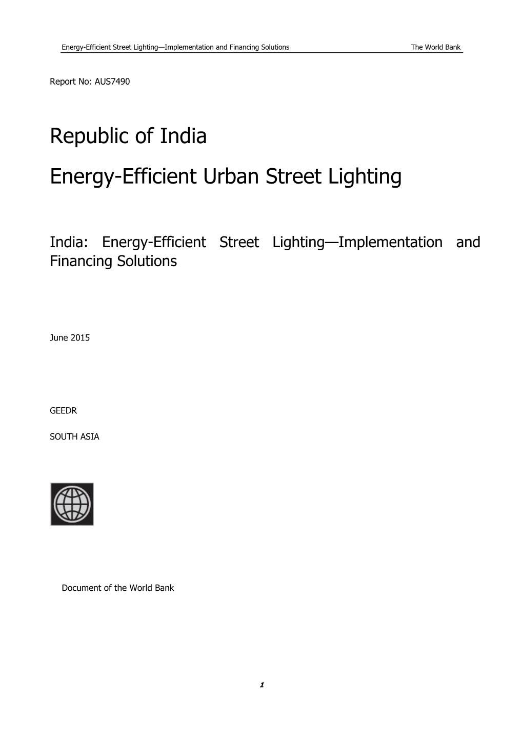 Republic of India Energy-Efficient Urban Street Lighting