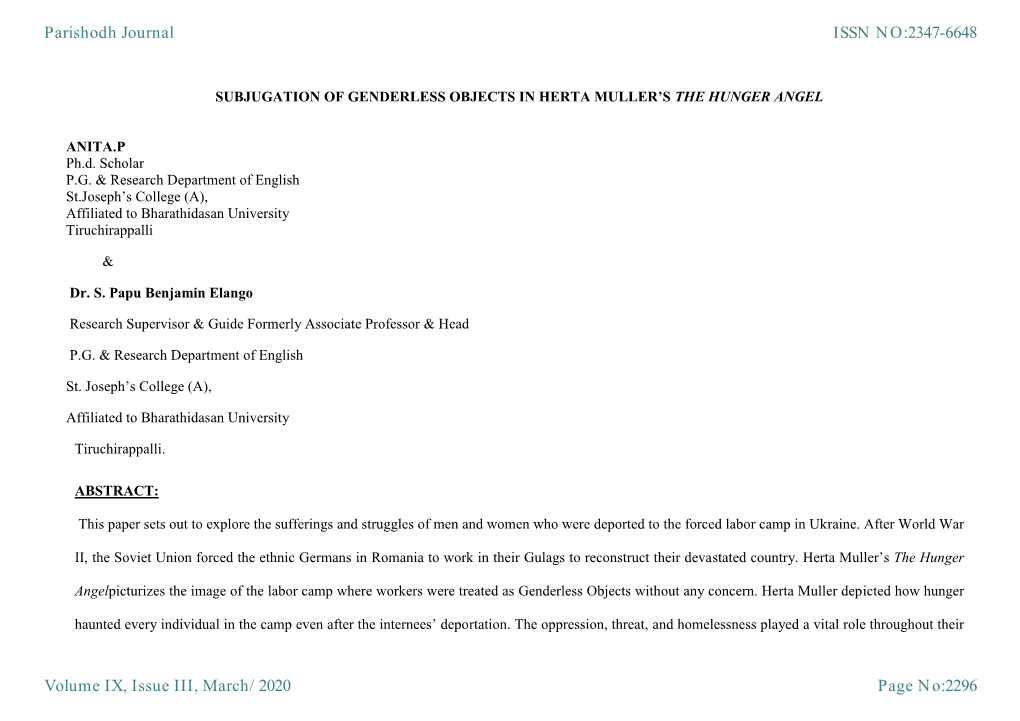 Parishodh Journal Volume IX, Issue III, March/2020 ISSN NO:2347-6648