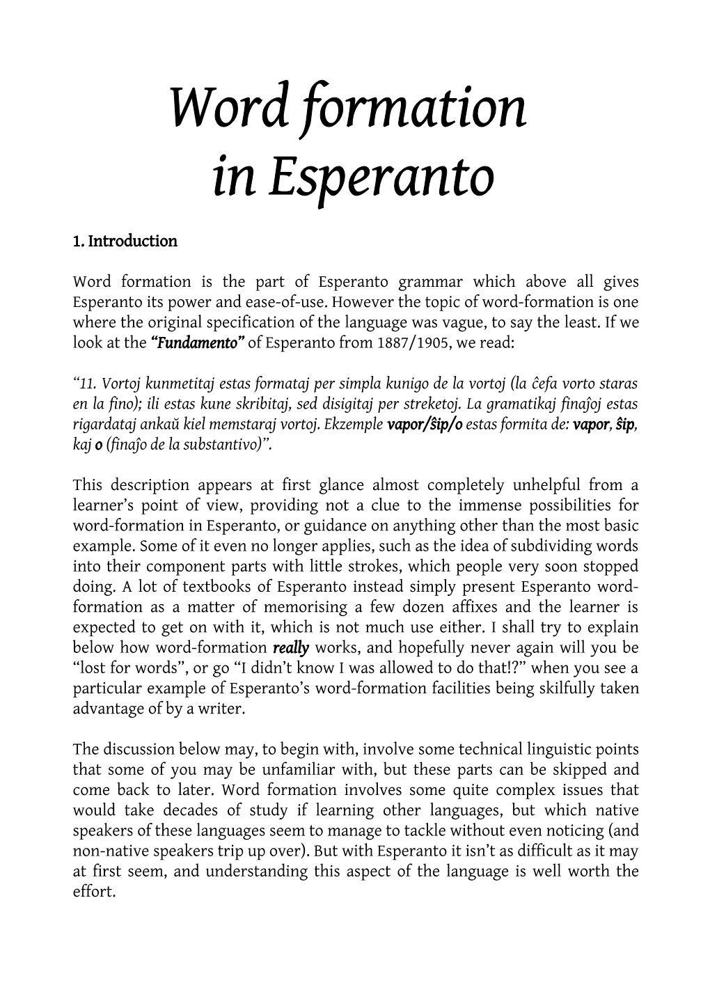 Word Formation in Esperanto