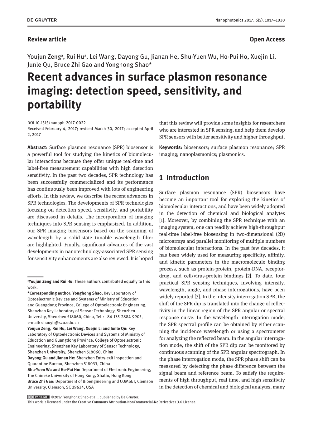 Recent Advances in Surface Plasmon Resonance Imaging: Detection Speed, Sensitivity, and Portability