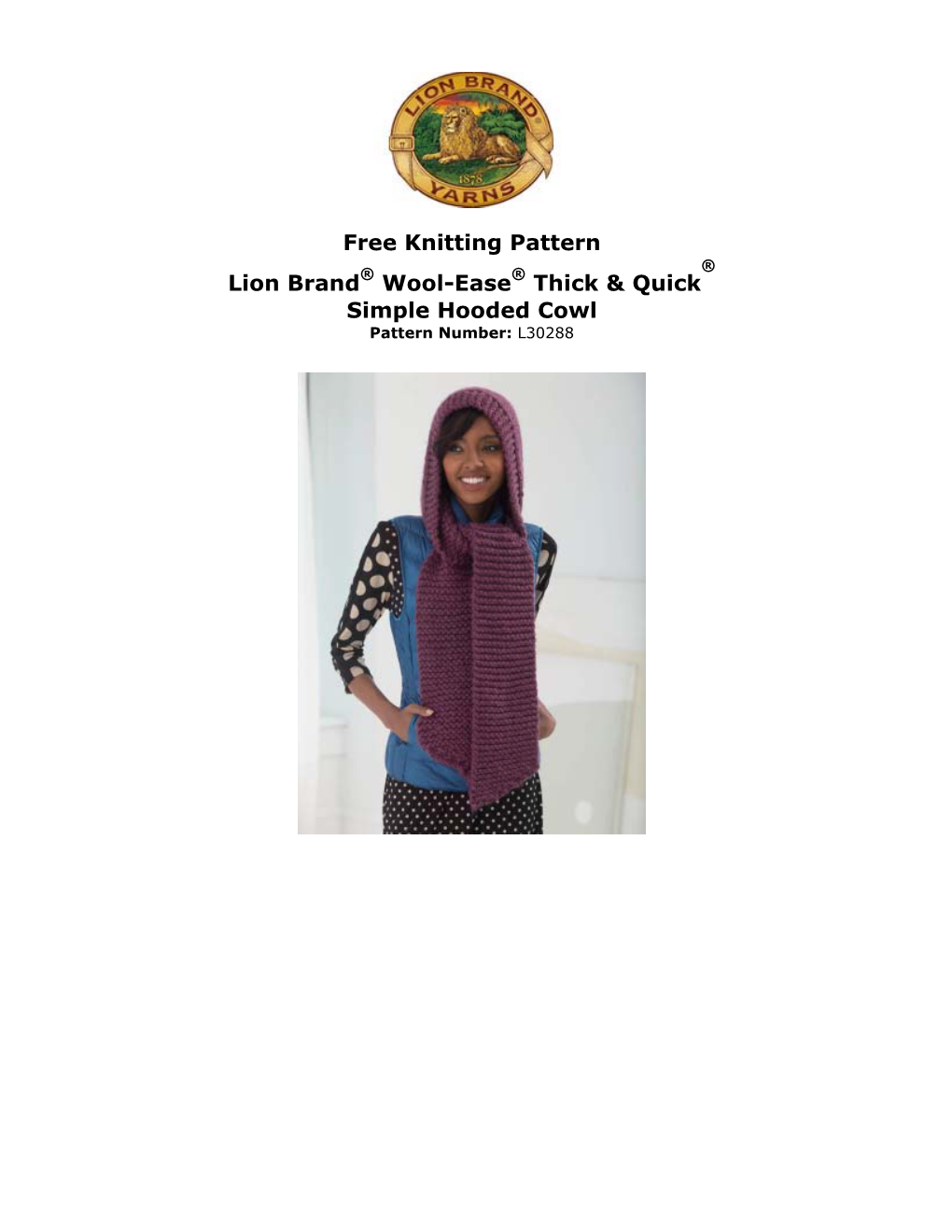 Free Knitting Pattern: Wool-Ease® Thick & Quick® Simple Hooded Cowl