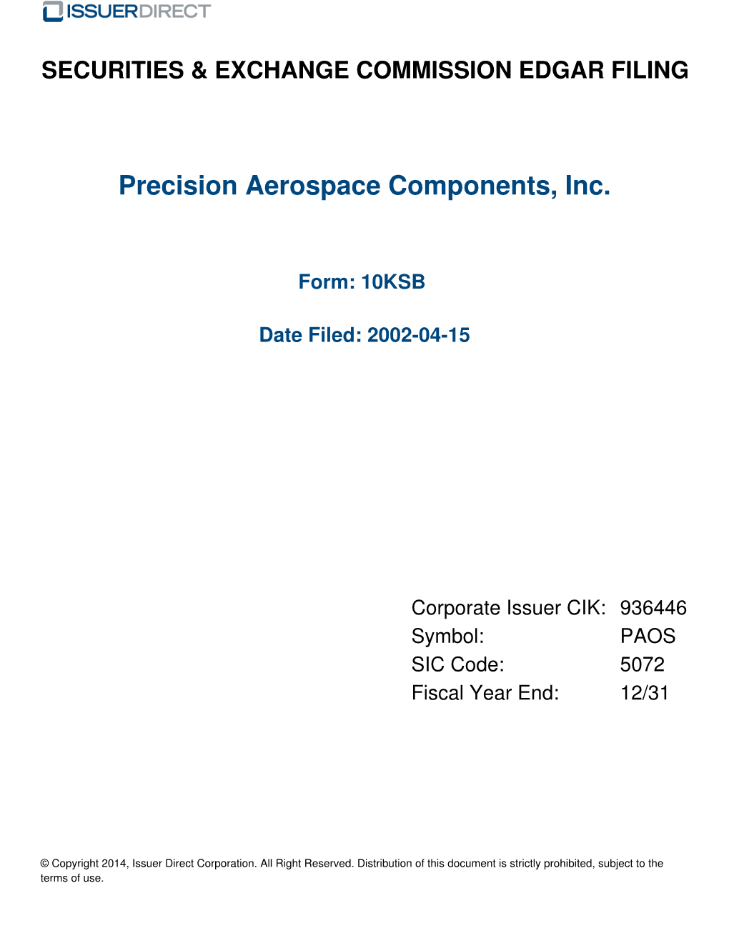 Precision Aerospace Components, Inc