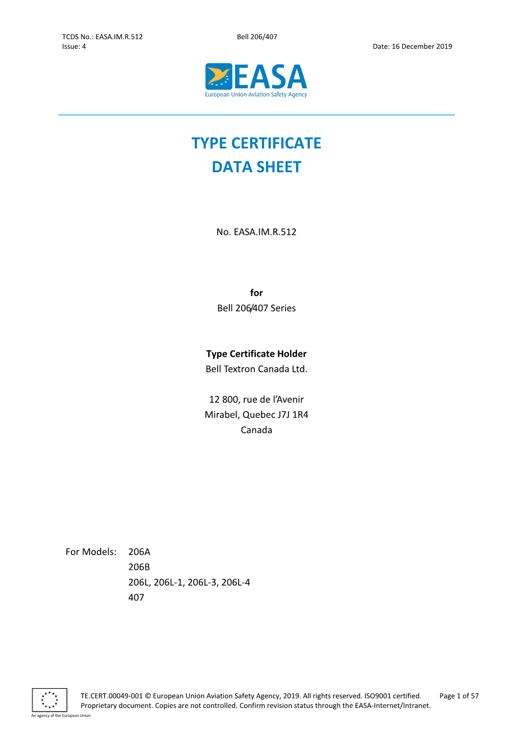 Type Certificate Data Sheet