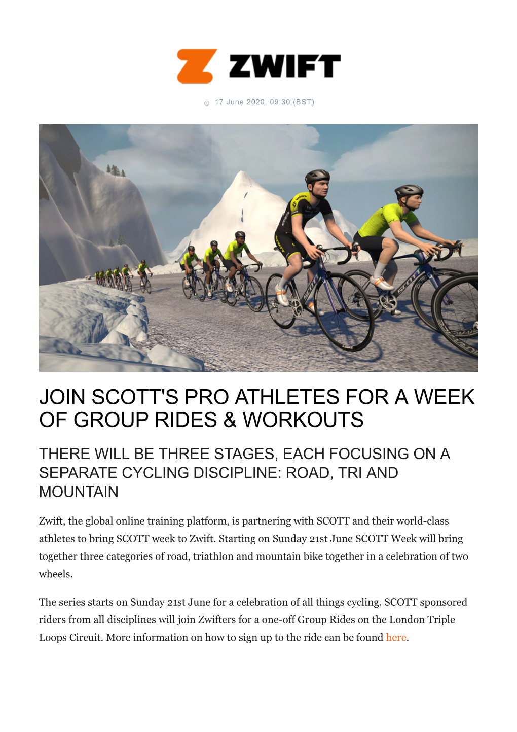 Join Scott's Pro Athletes for a Week of Group Rides & Workouts