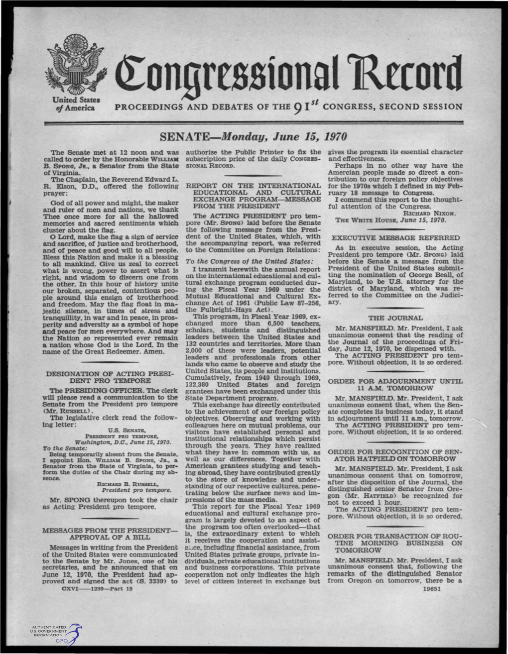 Q:Ongrcssionalrcrord United States of America PROCEEDINGS and DEBATES of the 9 1St CONGRESS, SECOND SESSION