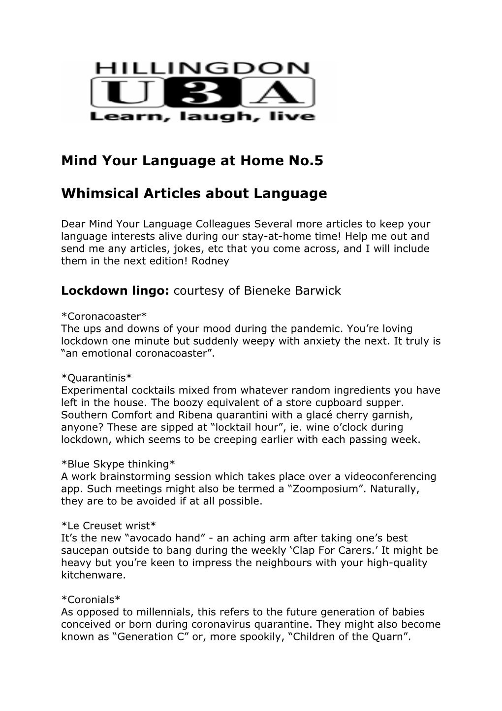 Mind Your Language at Home No.5 Whimsical Articles About Language