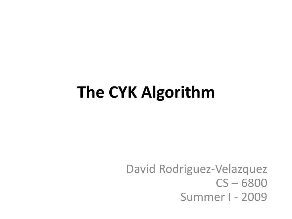 The CYK Algorithm