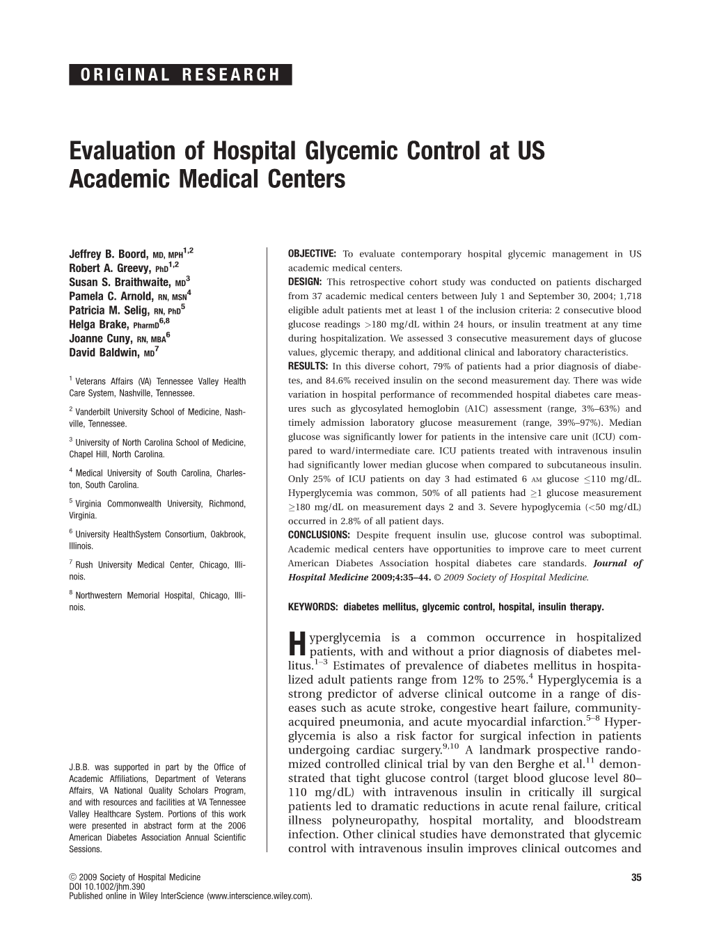 Evaluation of Hospital Glycemic Control at US Academic Medical Centers