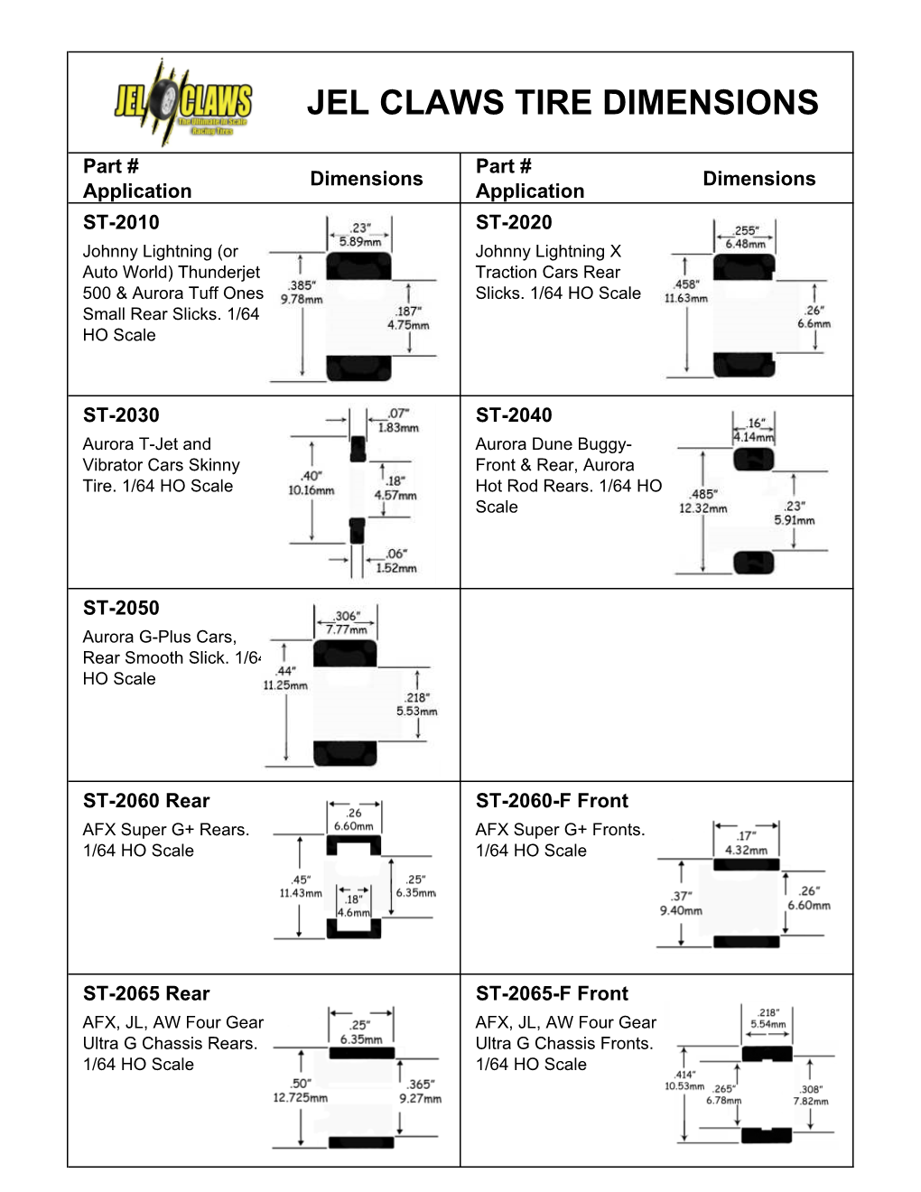 Jelclaws Tire Dimensions 11