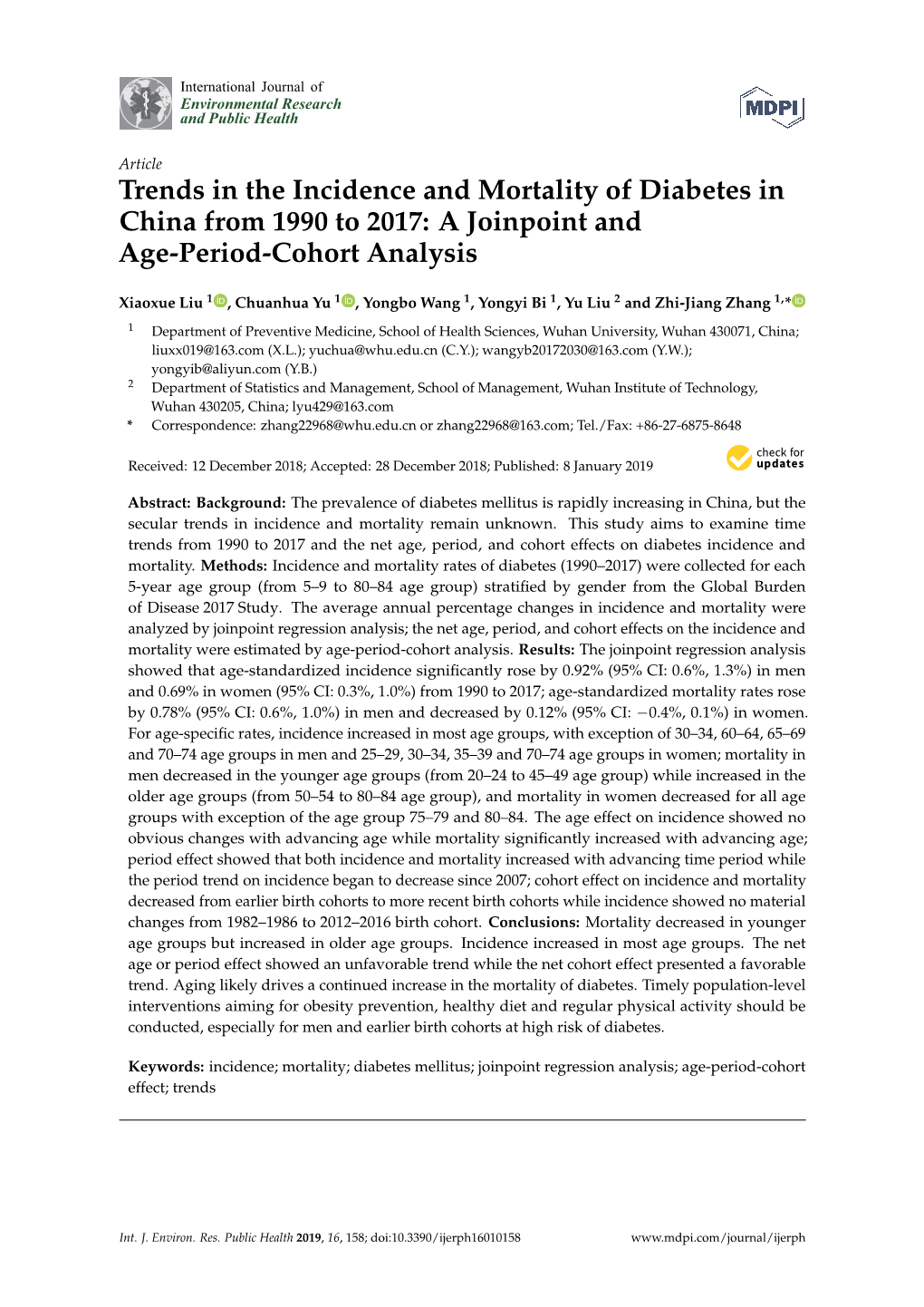 Trends in the Incidence and Mortality of Diabetes in China from 1990 to 2017: a Joinpoint and Age-Period-Cohort Analysis