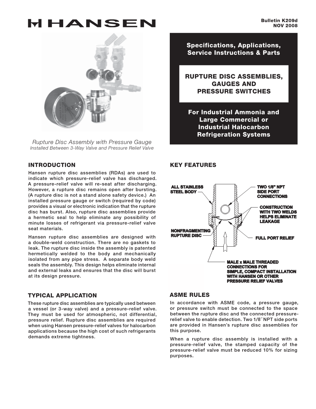 Rupture Disc Assemblies, Gauges and Pressure Switches