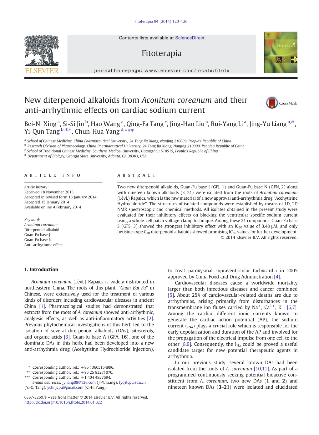 New Diterpenoid Alkaloids from Aconitum Coreanum and Their Anti-Arrhythmic Effects on Cardiac Sodium Current