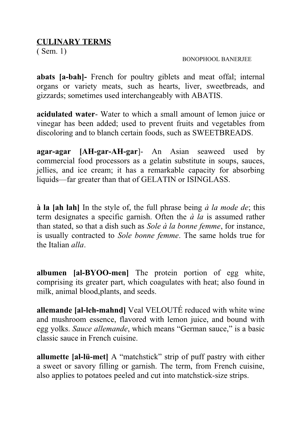 Culinary Terms