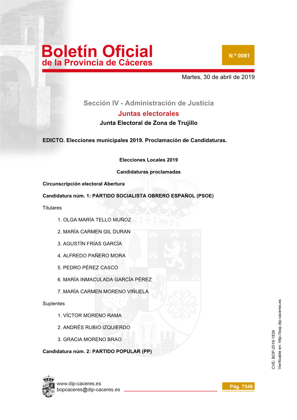 Sección IV - Administración De Justicia Juntas Electorales Junta Electoral De Zona De Trujillo