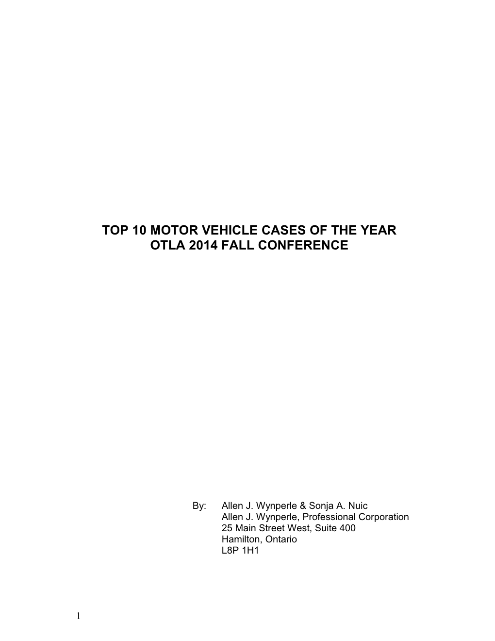 Top 10 Motor Vehicle Cases of the Year