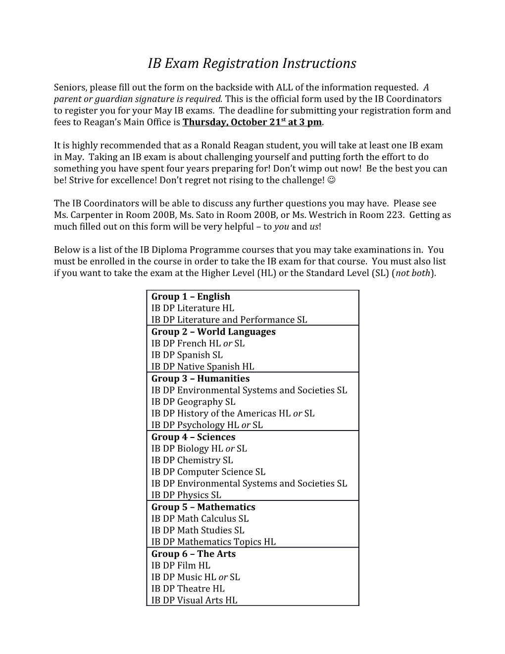 IB Exam Registration Instructions