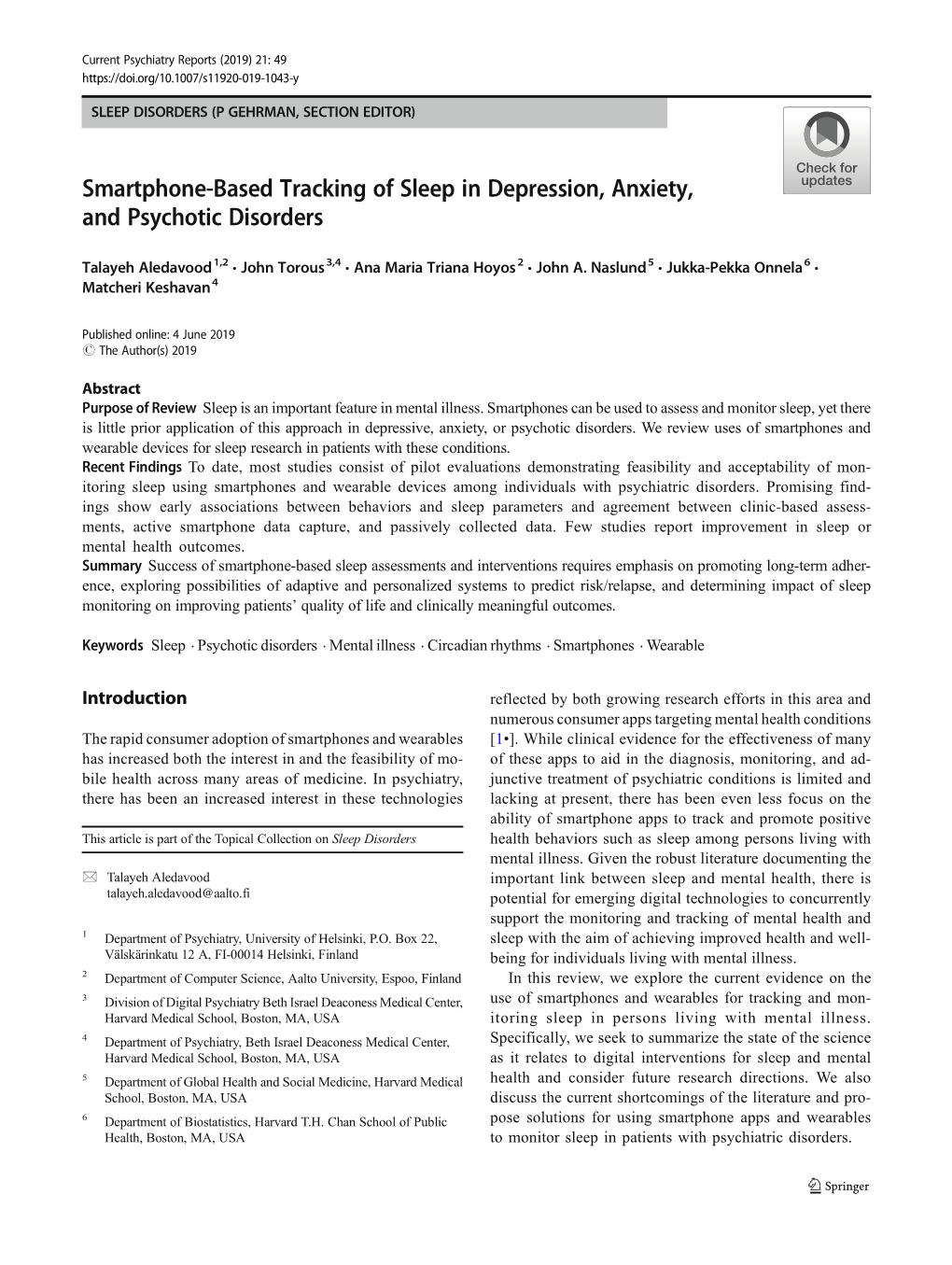 Smartphone-Based Tracking of Sleep in Depression, Anxiety, and Psychotic Disorders