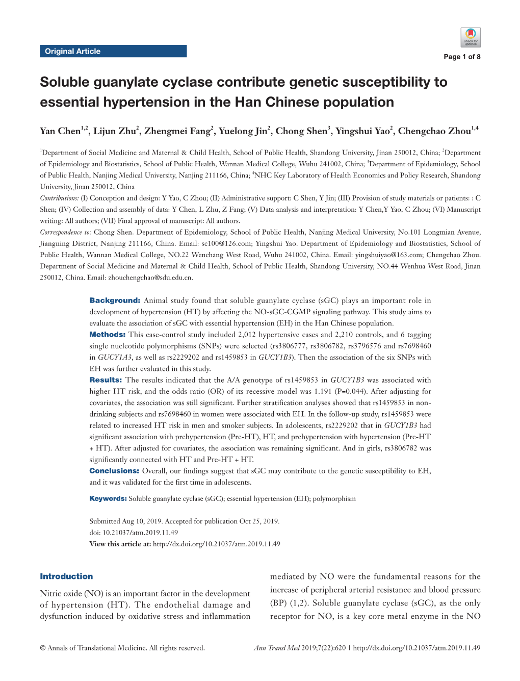 Soluble Guanylate Cyclase Contribute Genetic Susceptibility to Essential Hypertension in the Han Chinese Population