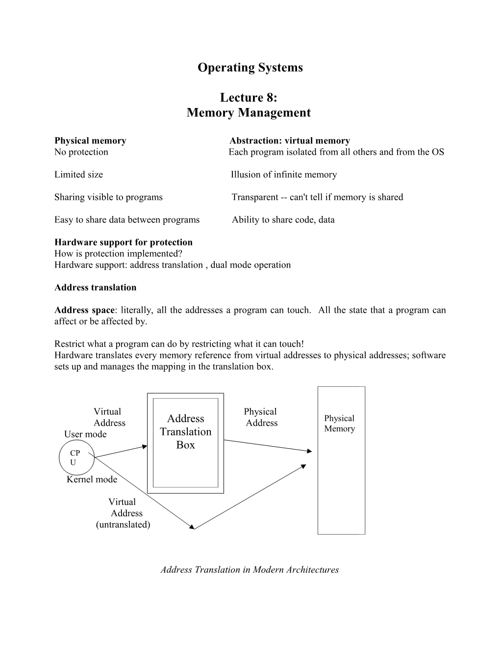 Lecture 8: Memory Management: the Kernel