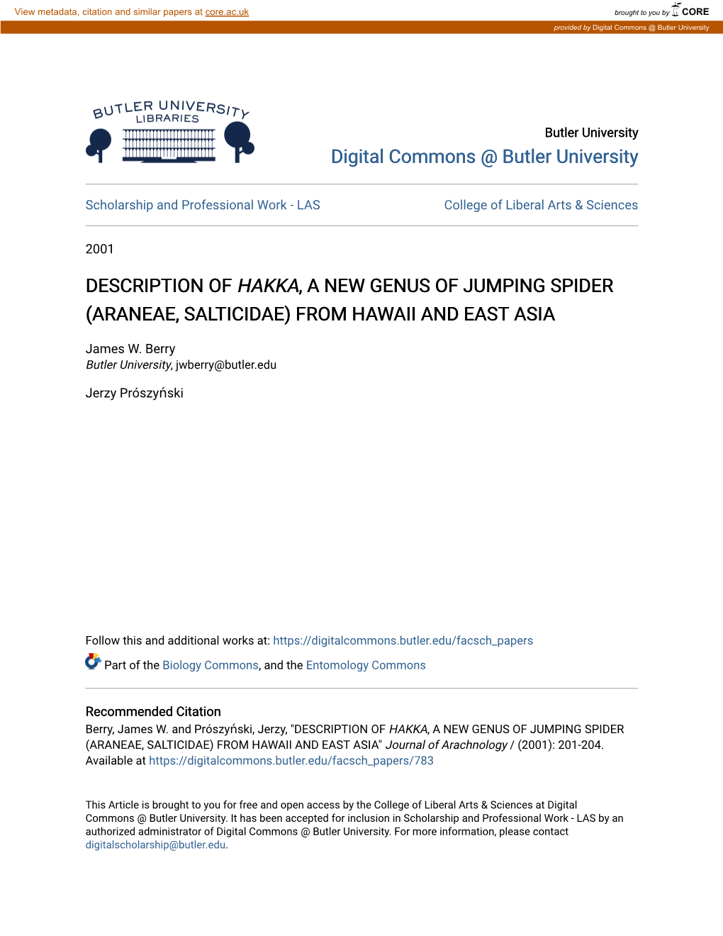 &lt;I&gt;HAKKA&lt;/I&gt;, a NEW GENUS of JUMPING SPIDER (ARANEAE, SALTICIDAE)