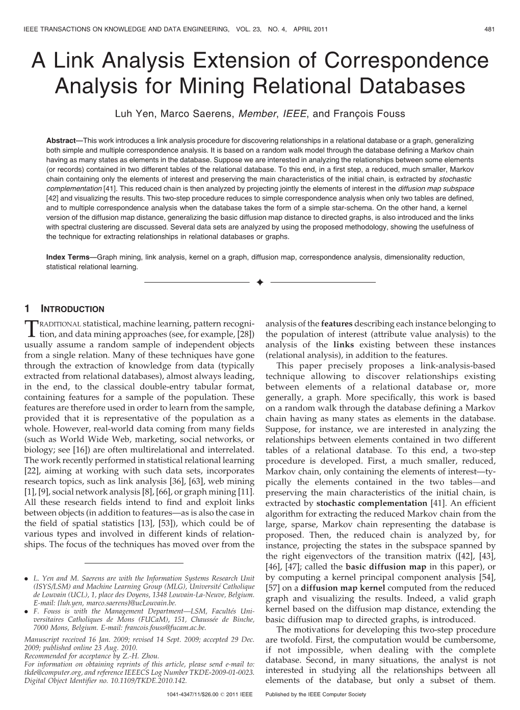 A Link Analysis Extension of Correspondence Analysis for Mining Relational Databases 483