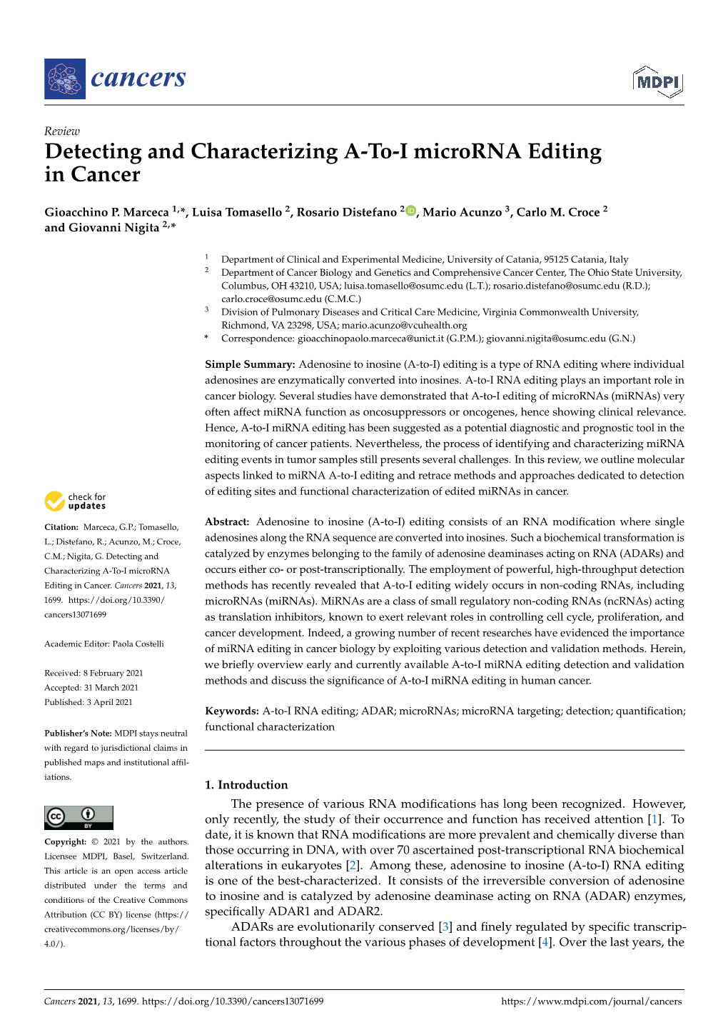 Detecting and Characterizing A-To-I Microrna Editing in Cancer