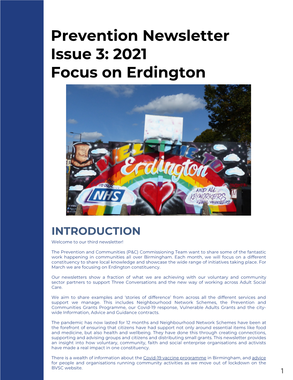 Prevention Newsletter Issue 3: 2021 Focus on Erdington