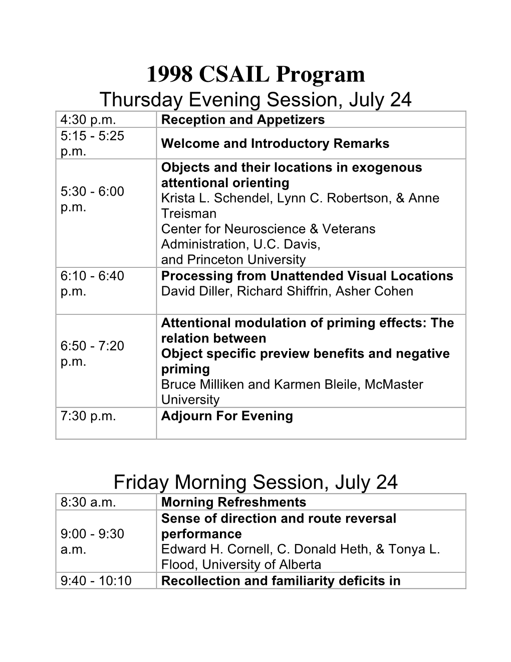 1998 CSAIL Program Thursday Evening Session, July 24 4:30 P.M