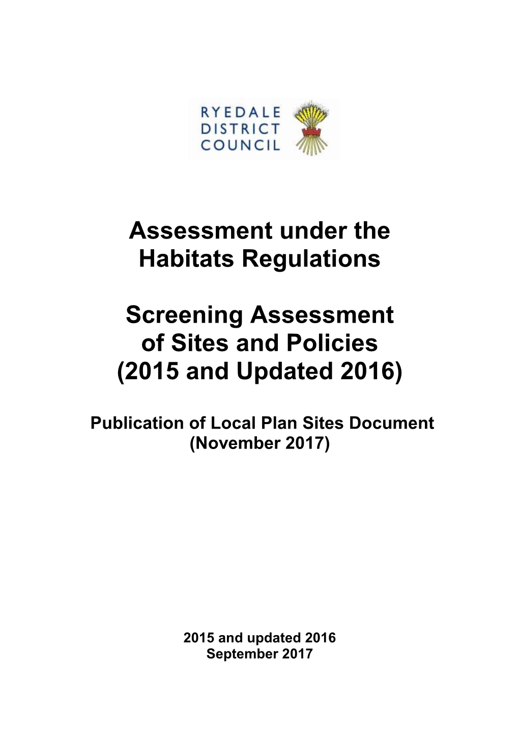 Assessment Under the Habitats Regulations Screening Assessment