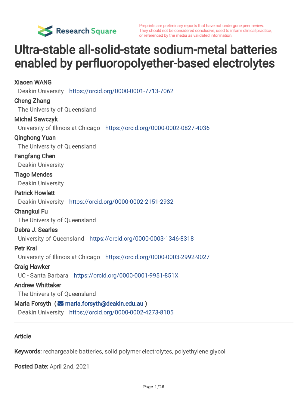 Ultra-Stable All-Solid-State Sodium-Metal Batteries Enabled by Perfuoropolyether-Based Electrolytes