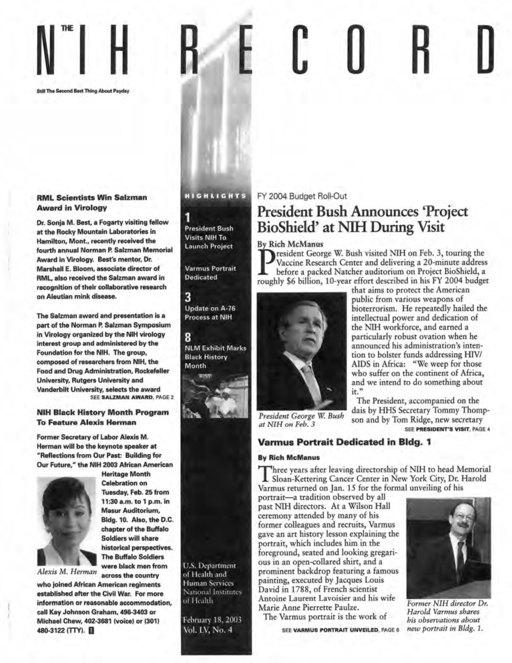 February 18, 2003, NIH Record, Vol. LV, No. 4