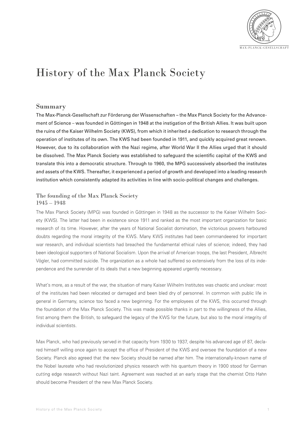 History of the Max Planck Society