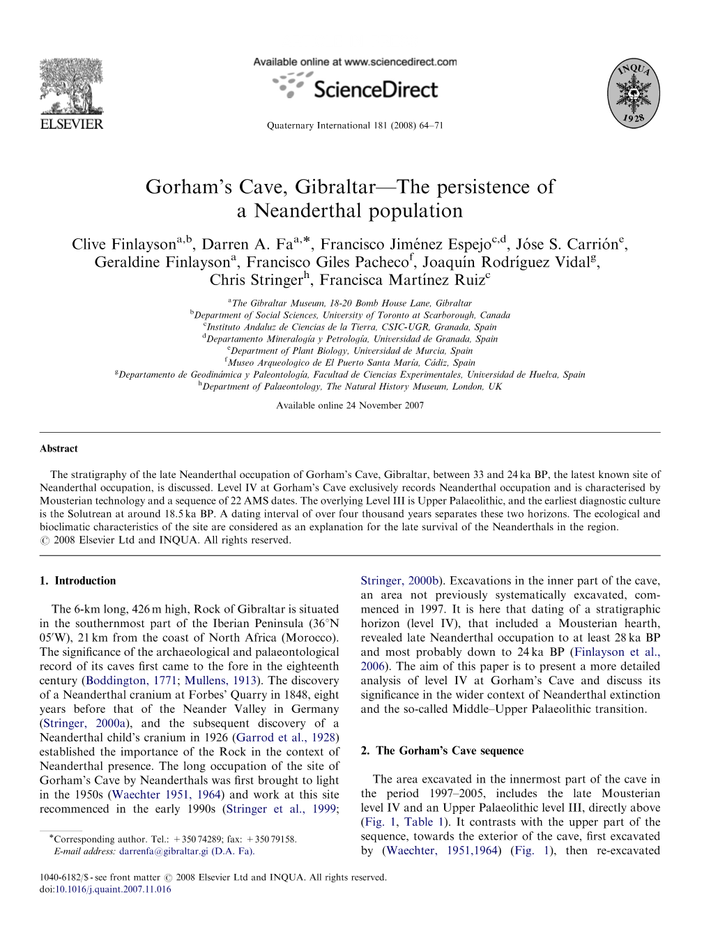 Gorham's Cave, Gibraltar—The Persistence of a Neanderthal