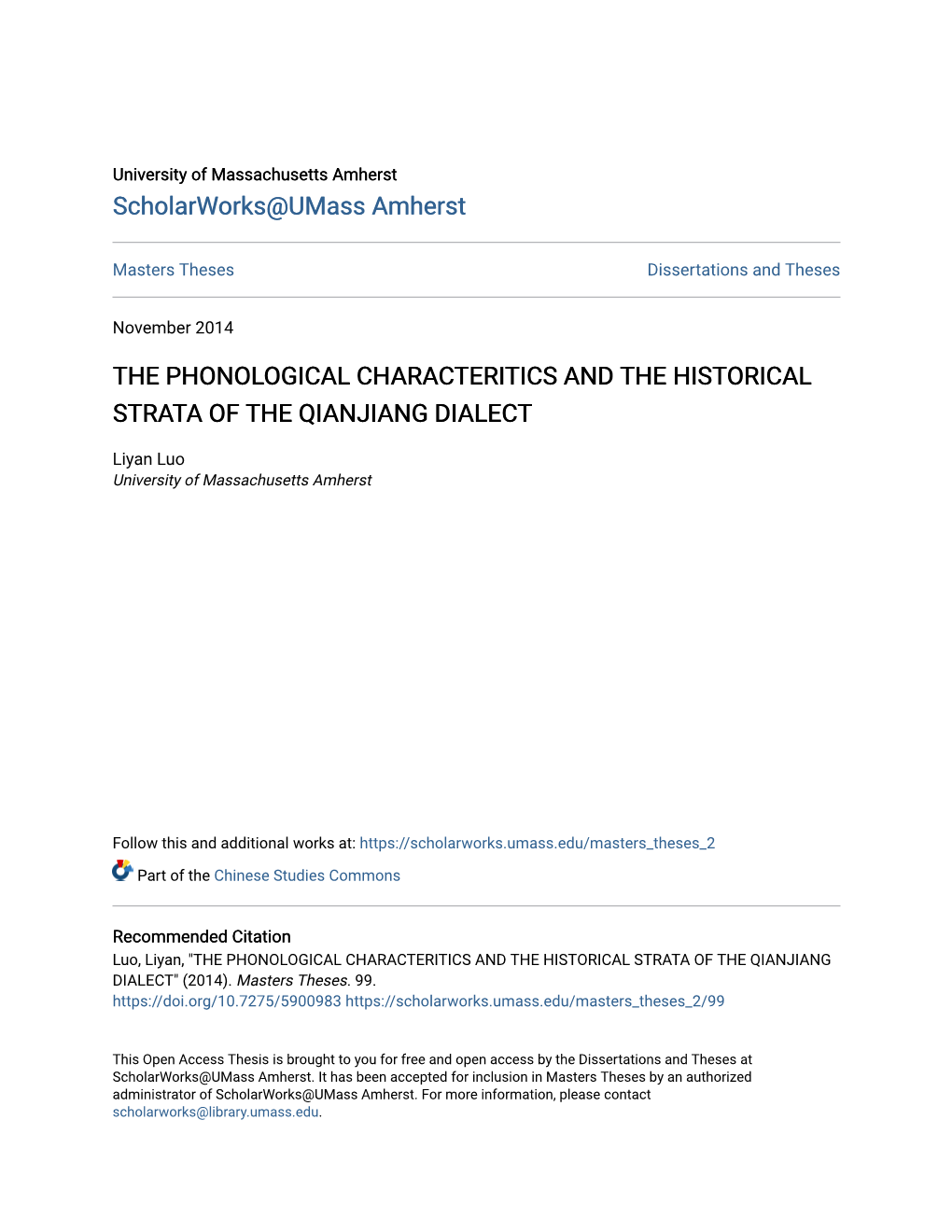 The Phonological Characteritics and the Historical Strata of the Qianjiang Dialect