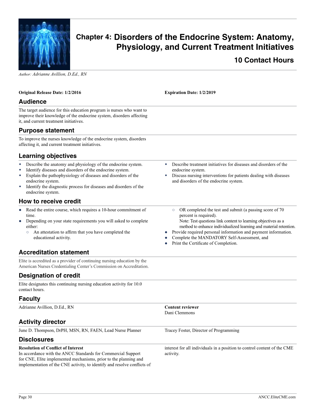 Disorders of the Endocrine System: Anatomy, Physiology, and Current Treatment Initiatives 10 Contact Hours