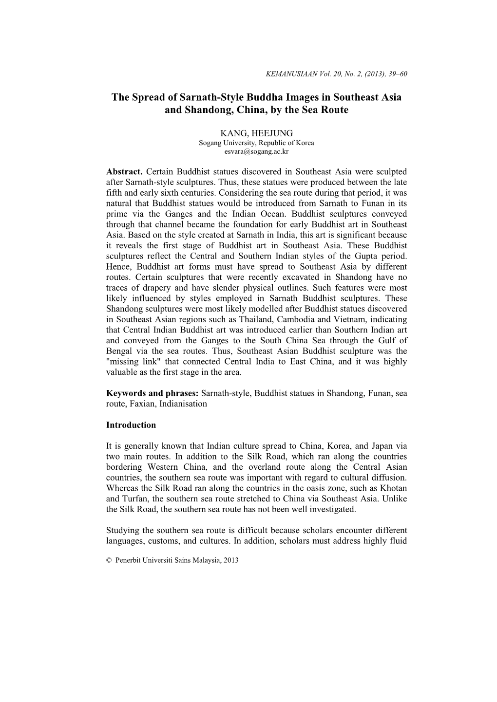 The Spread of Sarnath-Style Buddha Images in Southeast Asia and Shandong, China, by the Sea Route