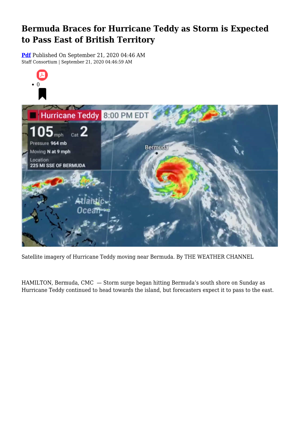 Bermuda Braces for Hurricane Teddy As Storm Is Expected to Pass East of British Territory