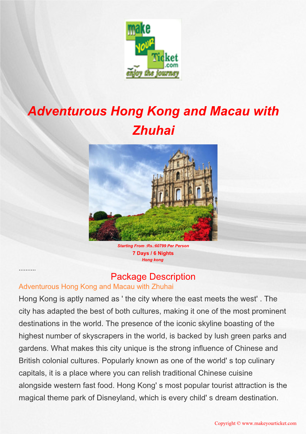 Adventurous Hong Kong and Macau with Zhuhai
