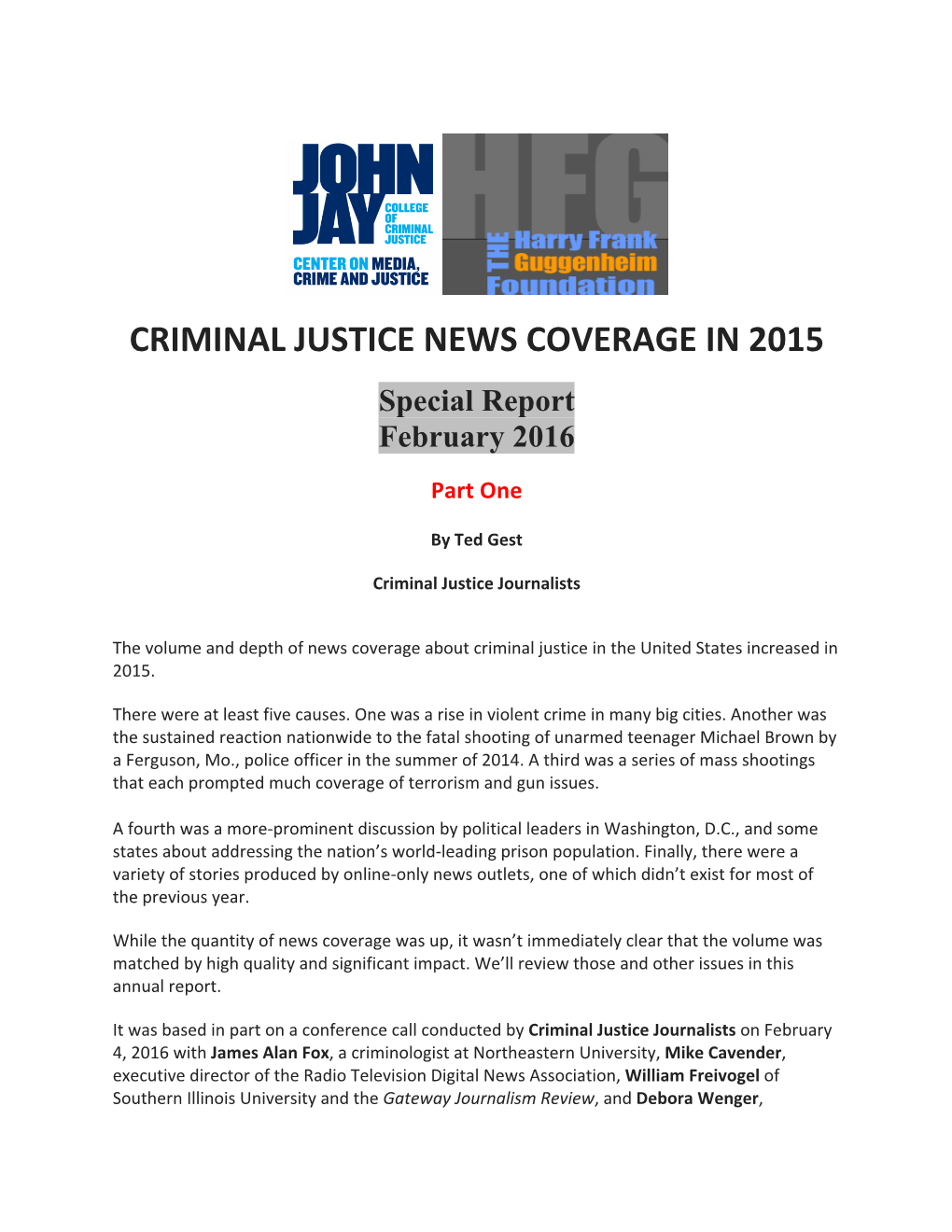 Criminal Justice News Coverage in 2015