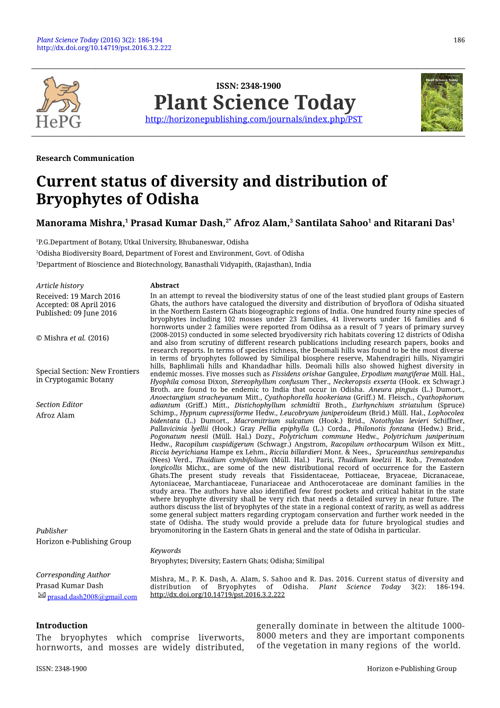 Plant Science Today (2016) 3(2): 186-194 186