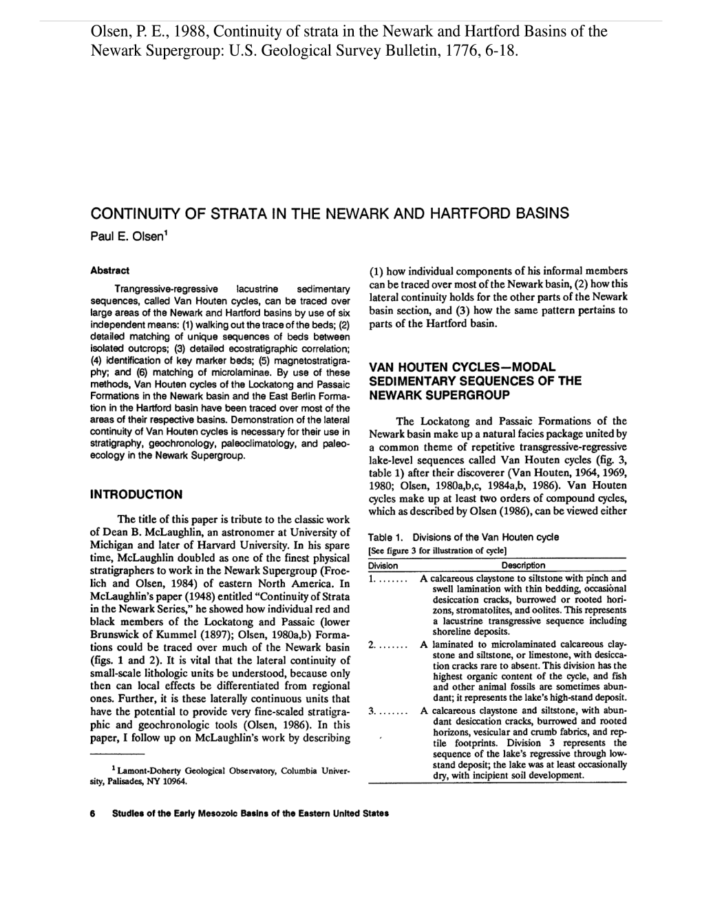 Olsen, P. E., 1988, Continuity of Strata in the Newark and Hartford Basins of the Newark Supergroup: U.S. Geological Survey Bulletin, 1776,6-18