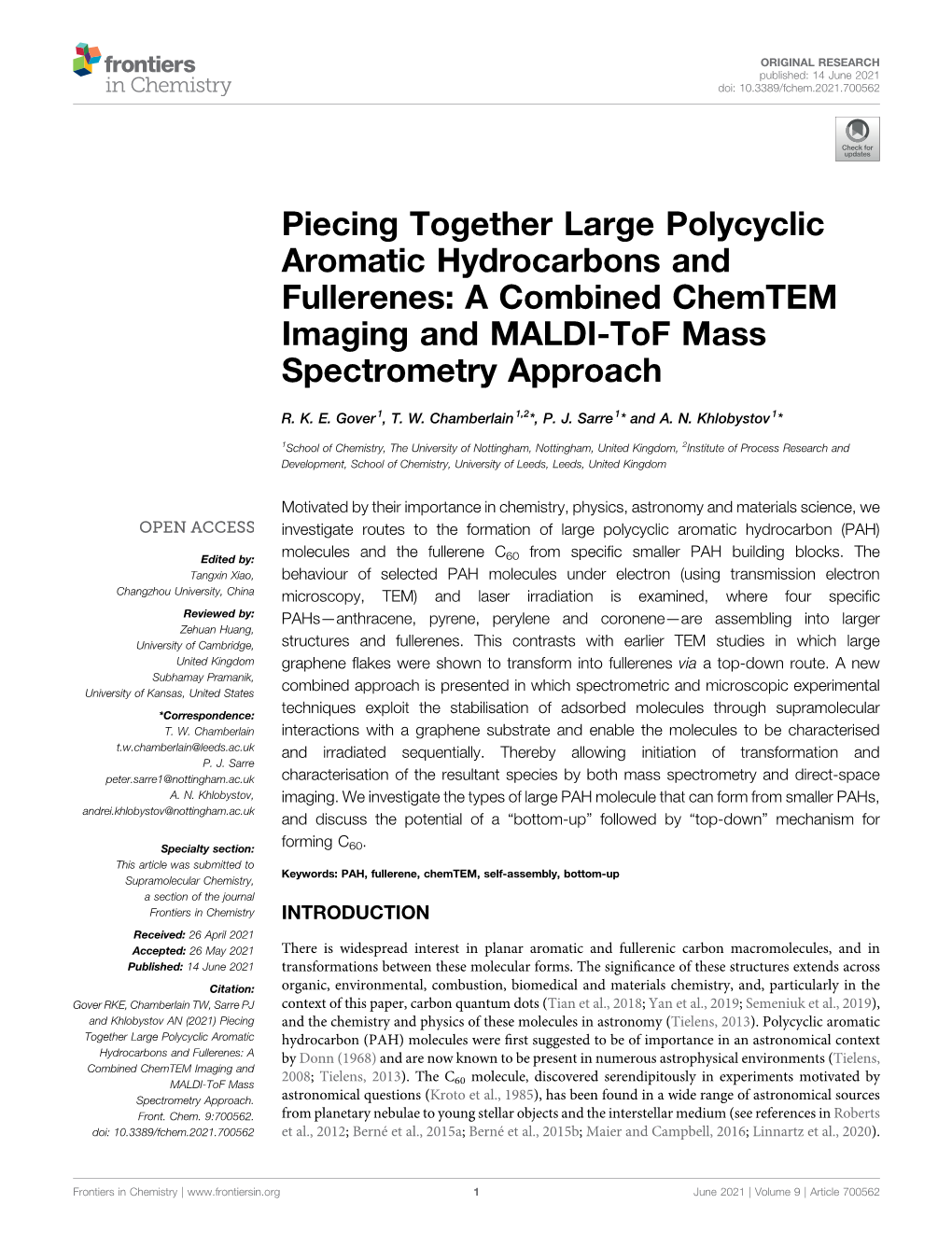 Piecing Together Large Polycyclic Aromatic Hydrocarbons and Fullerenes: a Combined Chemtem Imaging and MALDI-Tof Mass Spectrometry Approach