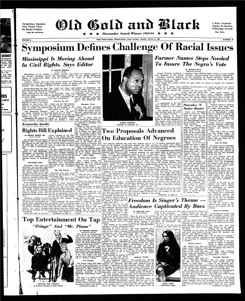 Symposium Defines Challenge of Racial Issues Mississippi Is Moving Ahead Farmer Names Steps Nee;Ded! in Civil Rights, Says Editor to Insure the Negro's Vote