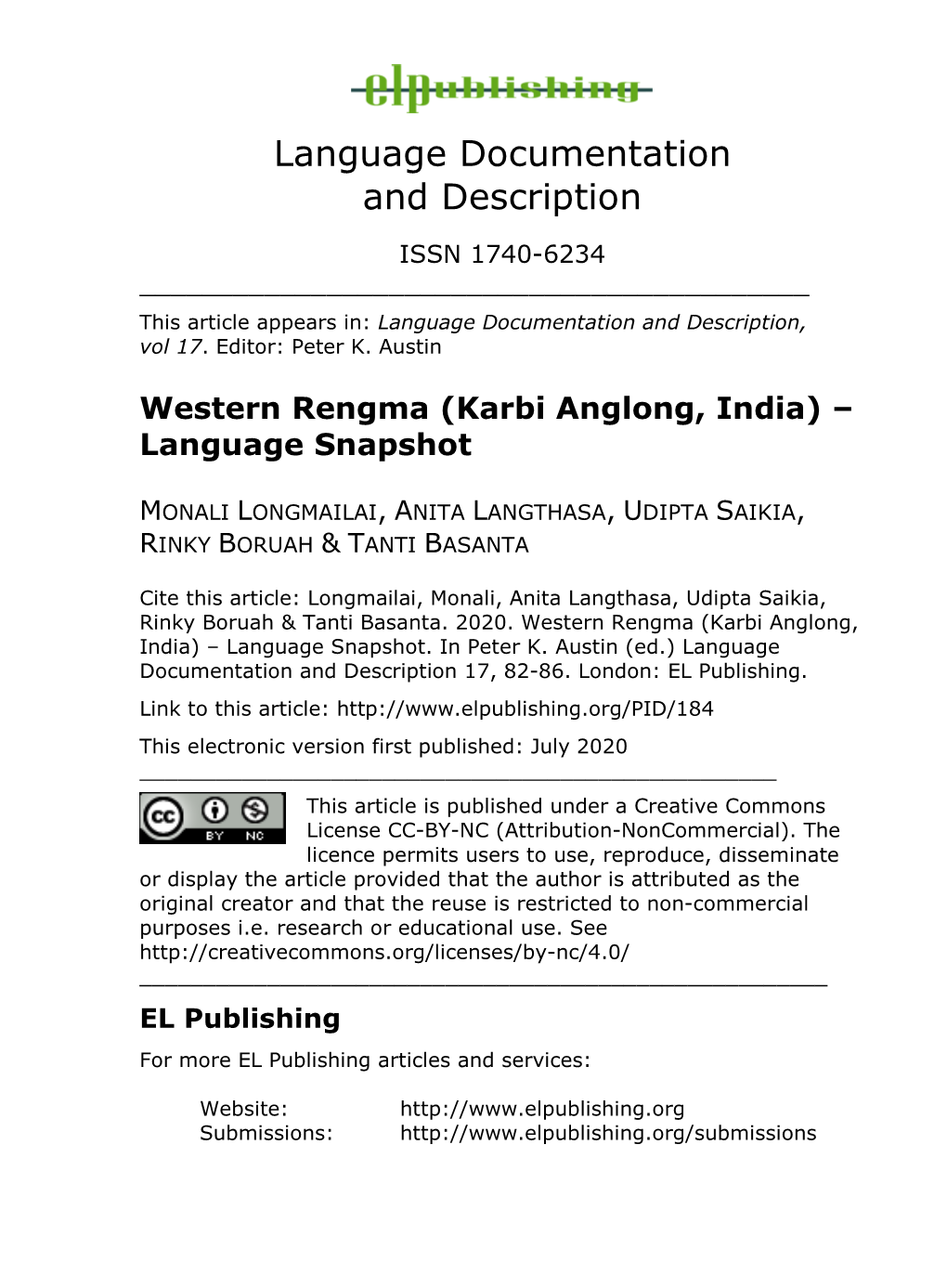 Western Rengma (Karbi Anglong, India) – Language Snapshot