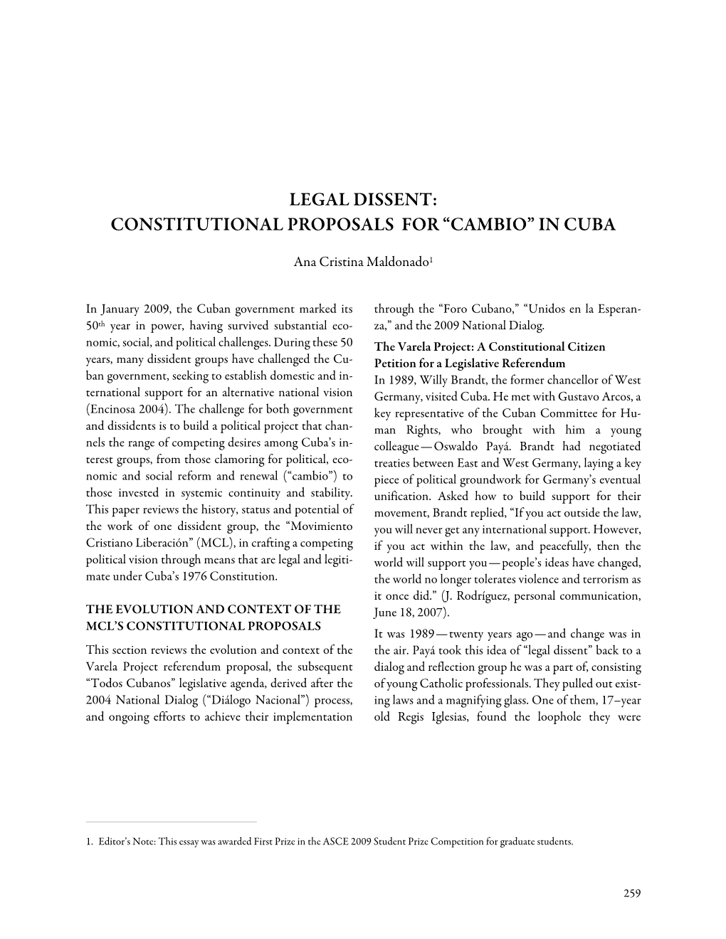 Constitutional Proposals for “Cambio” in Cuba