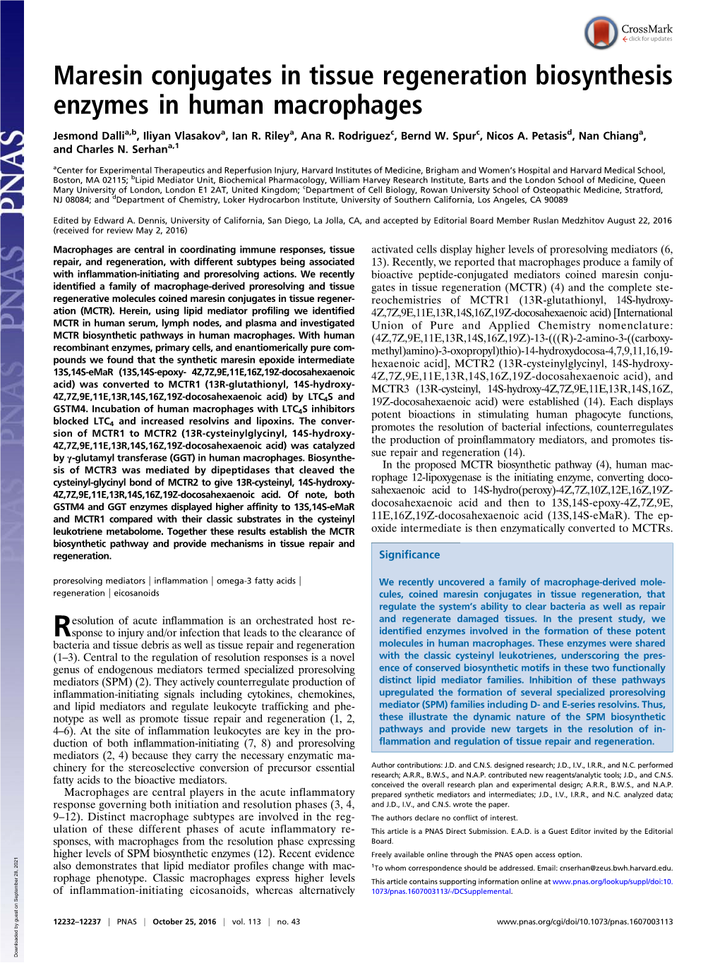 Maresin Conjugates in Tissue Regeneration Biosynthesis Enzymes in Human Macrophages