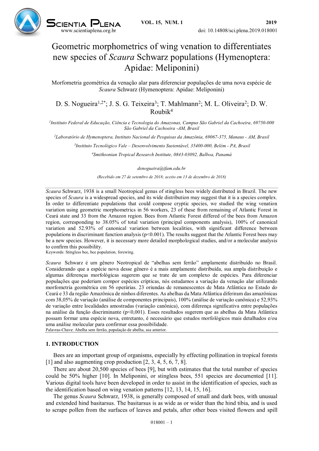 Geometric Morphometrics of Wing Venation to Differentiates New Species of Scaura Schwarz Populations (Hymenoptera: Apidae: Meliponini)